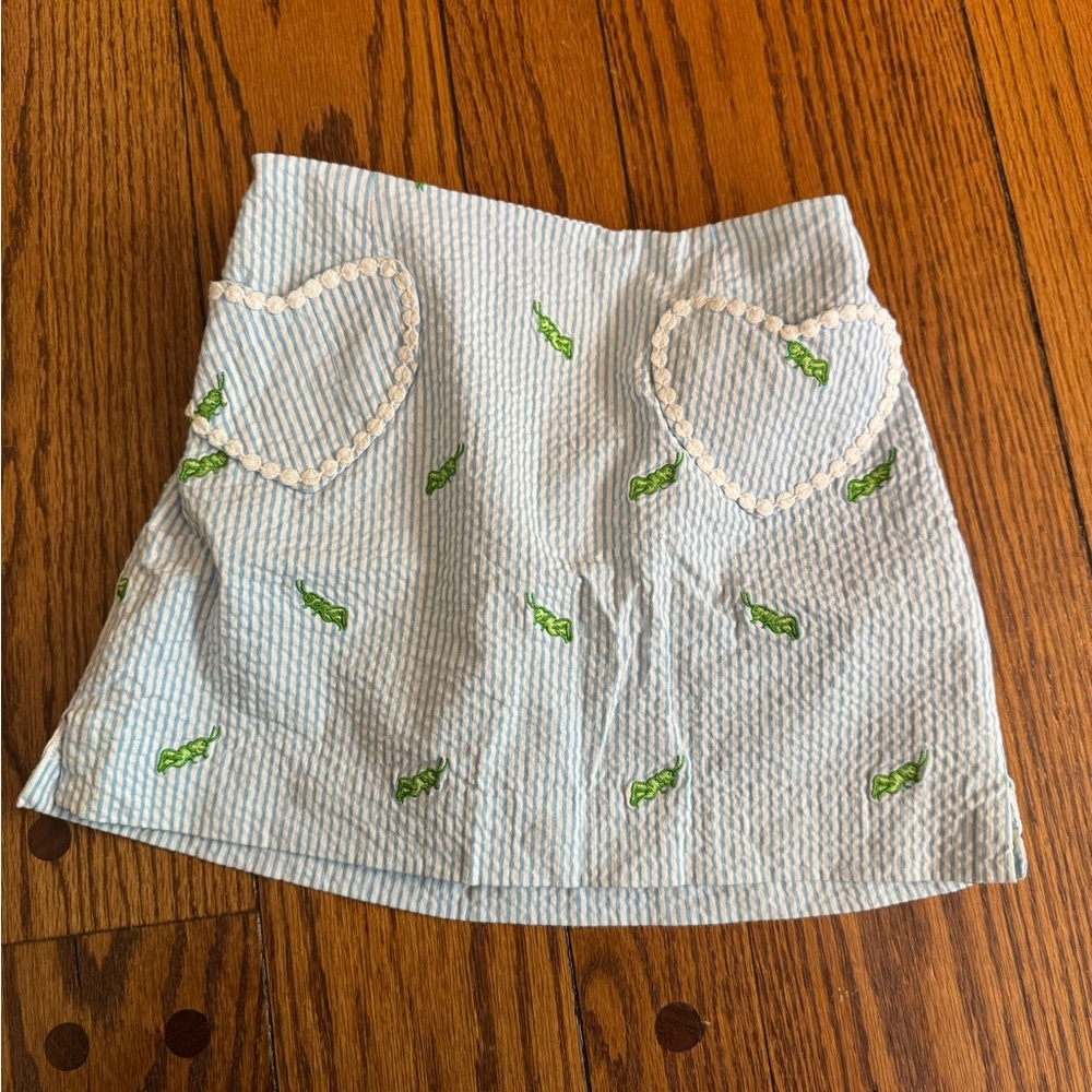 Lilly Pulitzer Blue and Green Floral Embroidered Skirt